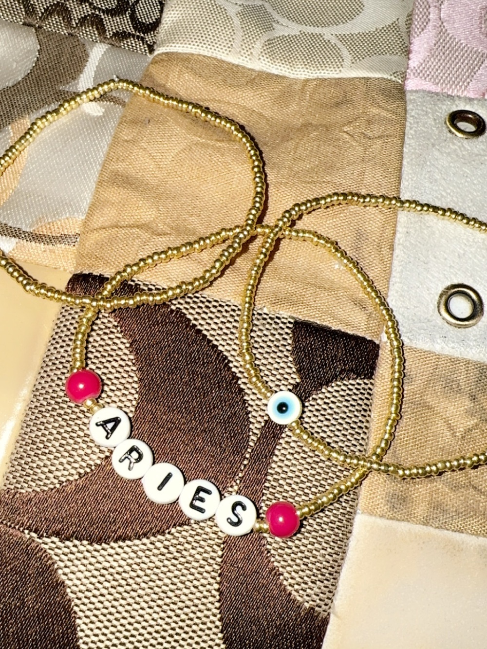 🔥Aries♈️ set of 3 -zodiac bracelet- plain gold bracelet -evil eye bracelet-